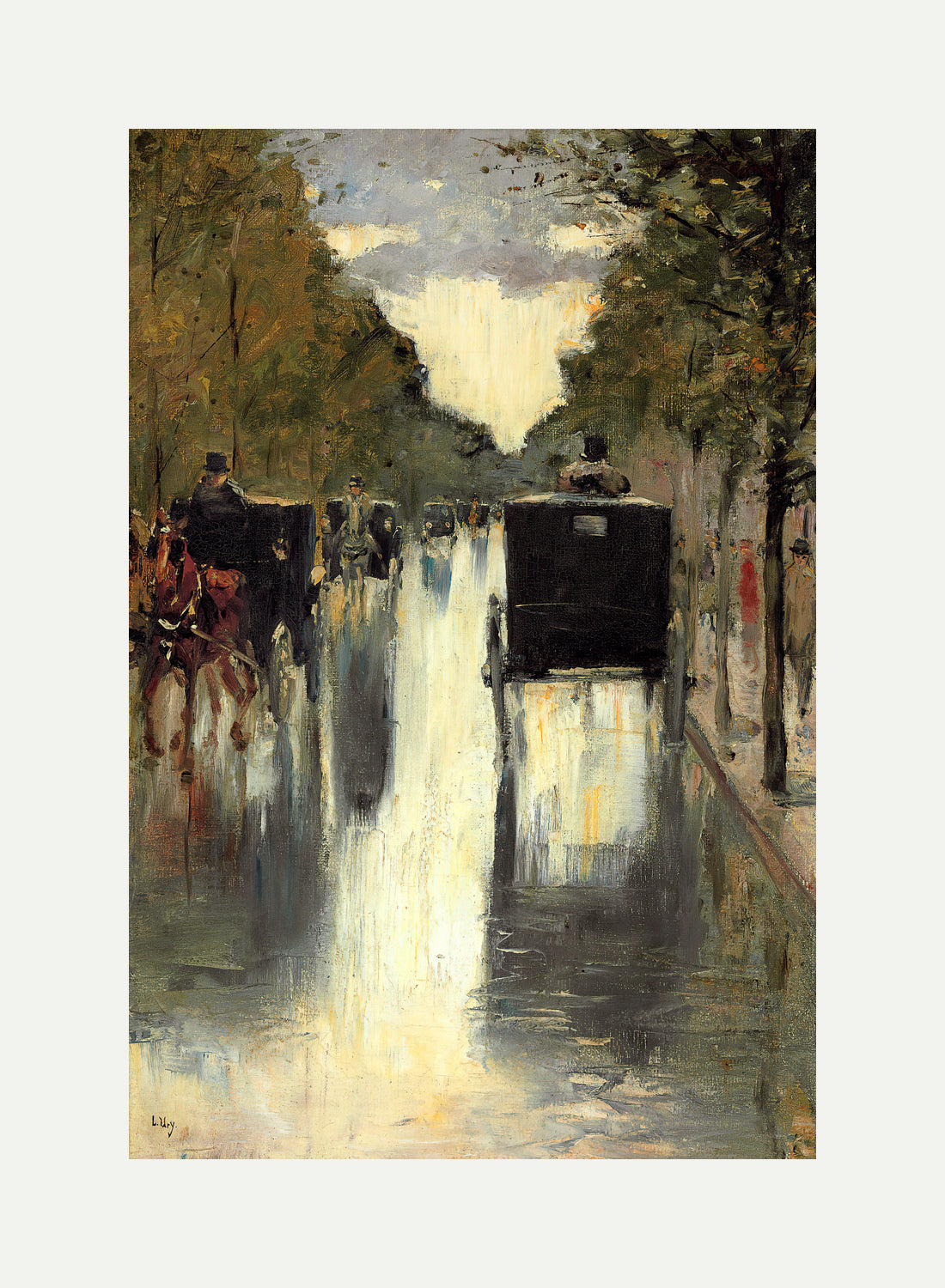 Berlin Street Scene with Horse-Drawn Cabs by Lesser Ury — rolled canvas