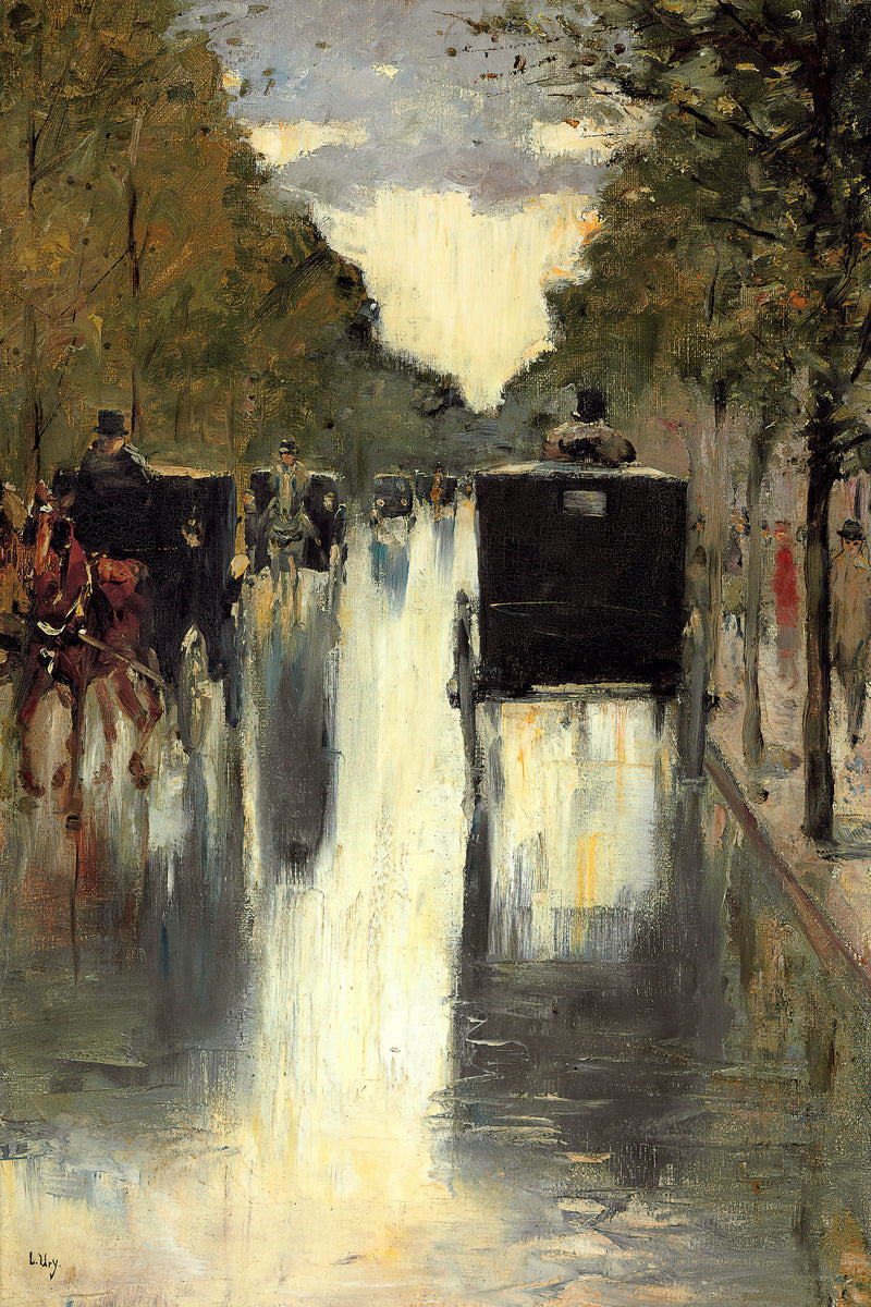 Berlin Street Scene with Horse-Drawn Cabs by Lesser Ury — unframed