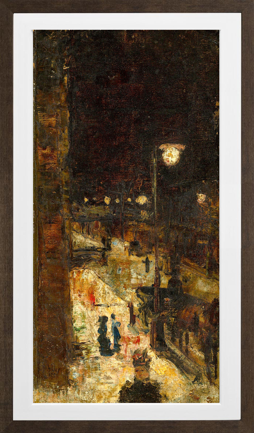 Berlin Street at Night (1889) by Lesser Ury — brown frame