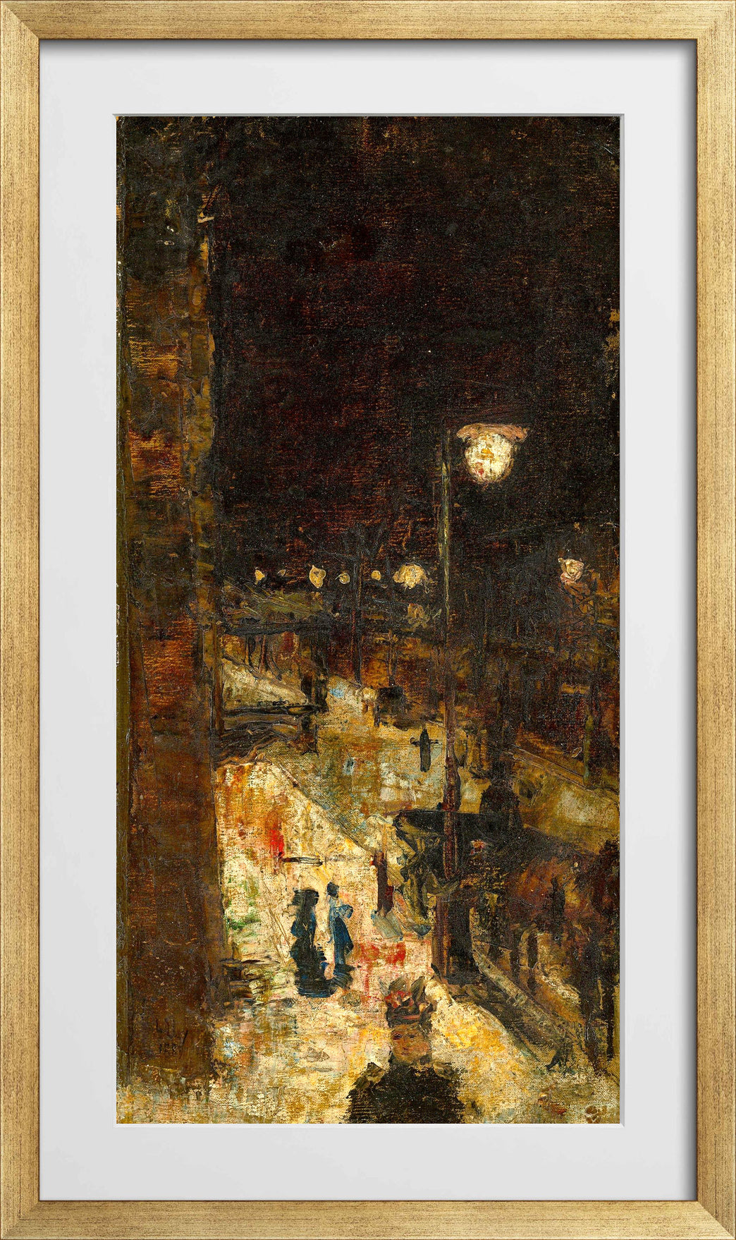 Berlin Street at Night (1889) by Lesser Ury — gold frame