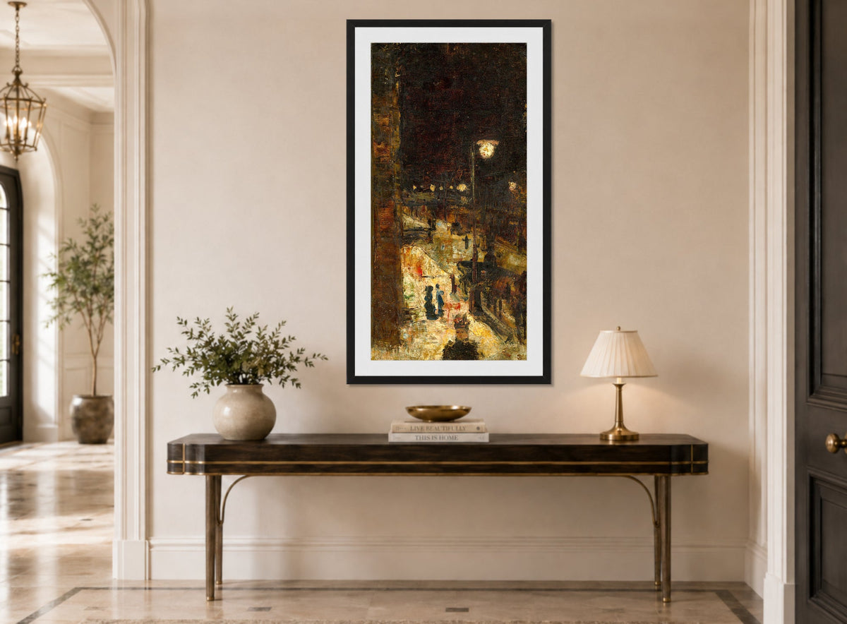 Berlin Street at Night (1889) by Lesser Ury — hallway
