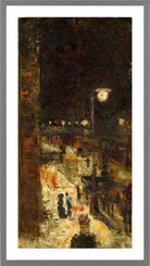 Berlin Street at Night (1889) by Lesser Ury — light grey frame