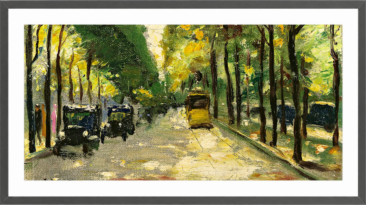 Berlin Street in Sunshine (1920s) by Lesser Ury — dark grey frame