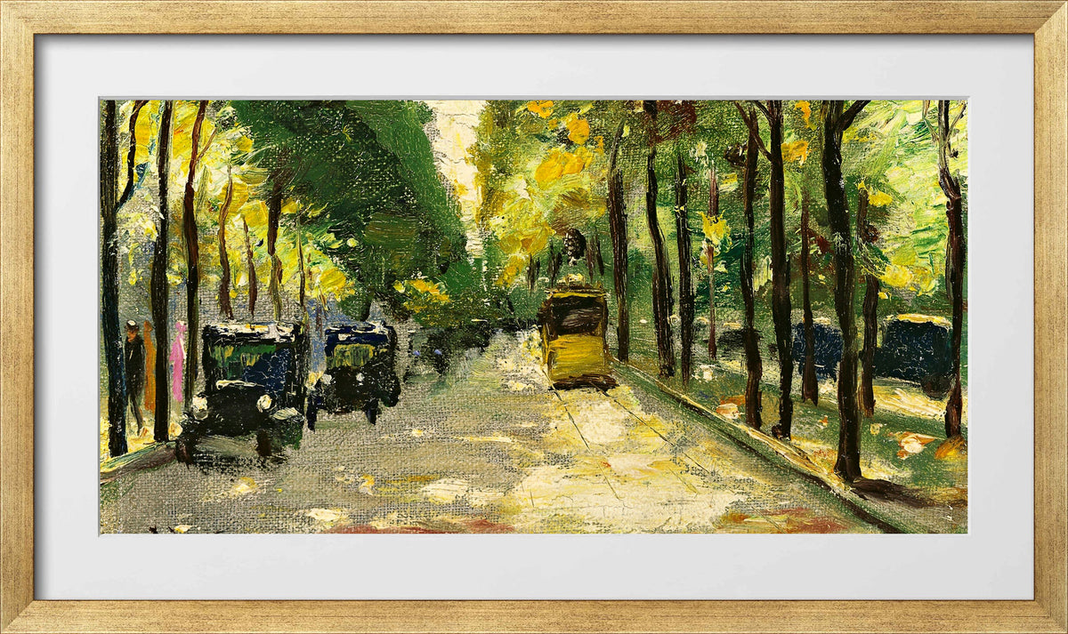 Berlin Street in Sunshine (1920s) by Lesser Ury — gold frame