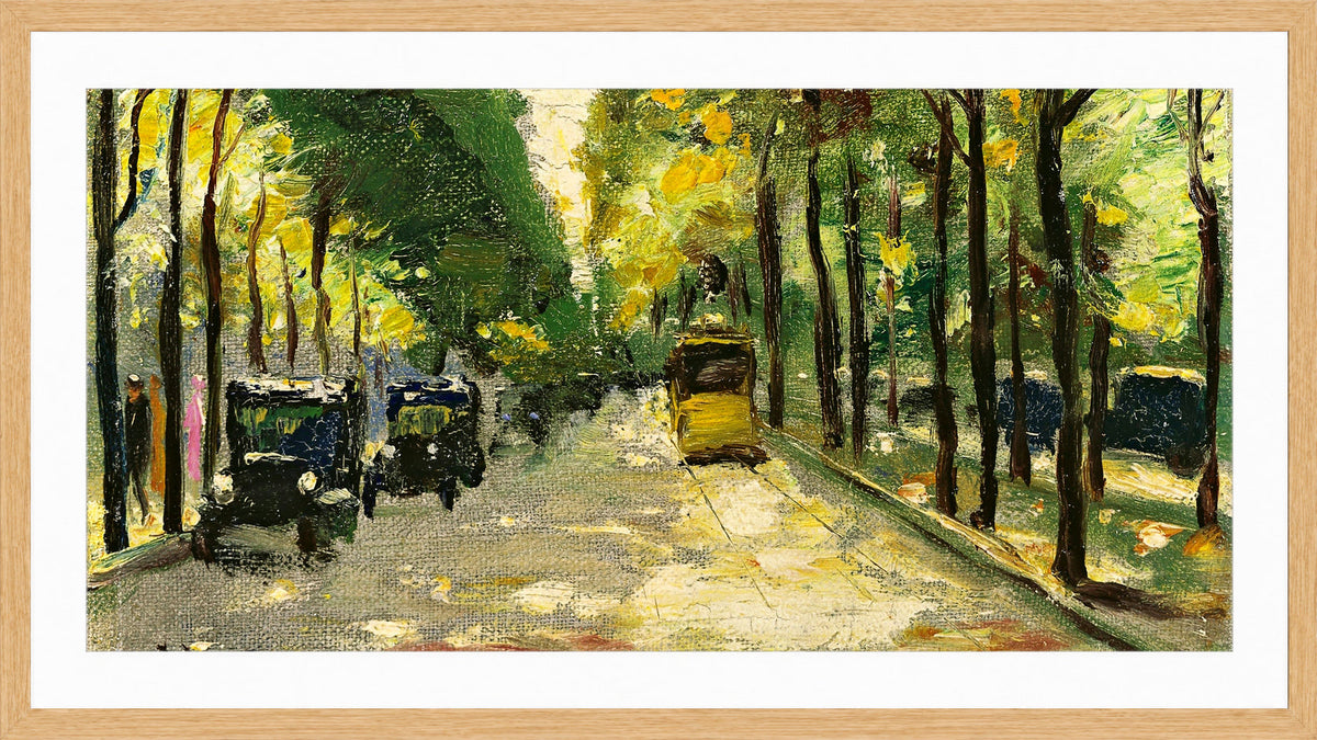 Berlin Street in Sunshine (1920s) by Lesser Ury — oak frame