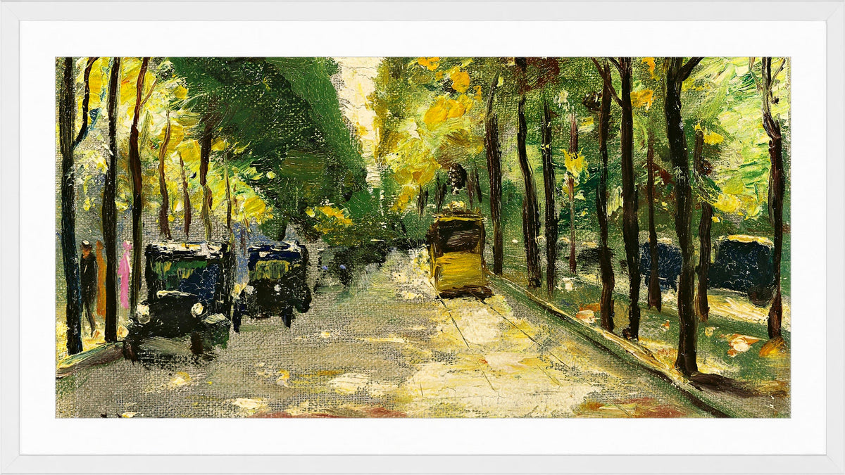 Berlin Street in Sunshine (1920s) by Lesser Ury — white frame