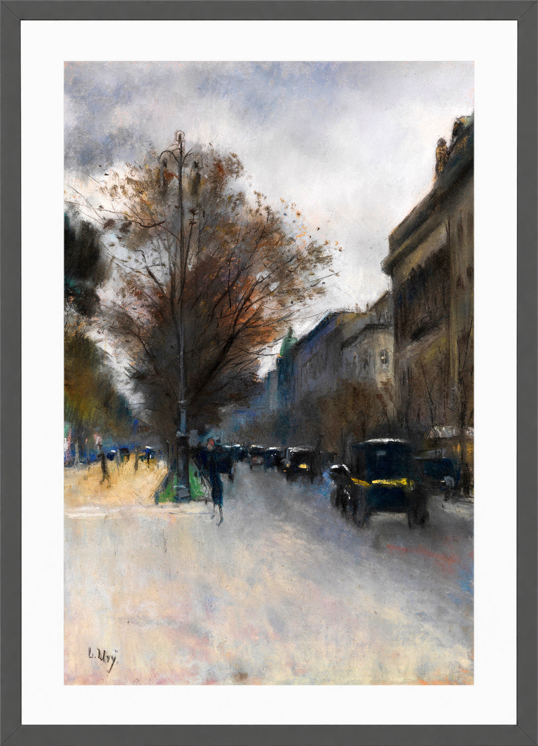 Berlin Street in Autumn, Hotel Adlon (1920) by Lesser Ury — dark grey frame