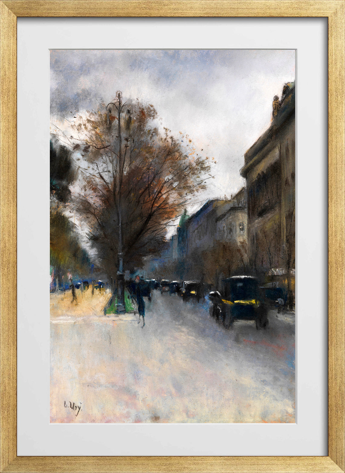 Berlin Street in Autumn, Hotel Adlon (1920) by Lesser Ury — gold frame