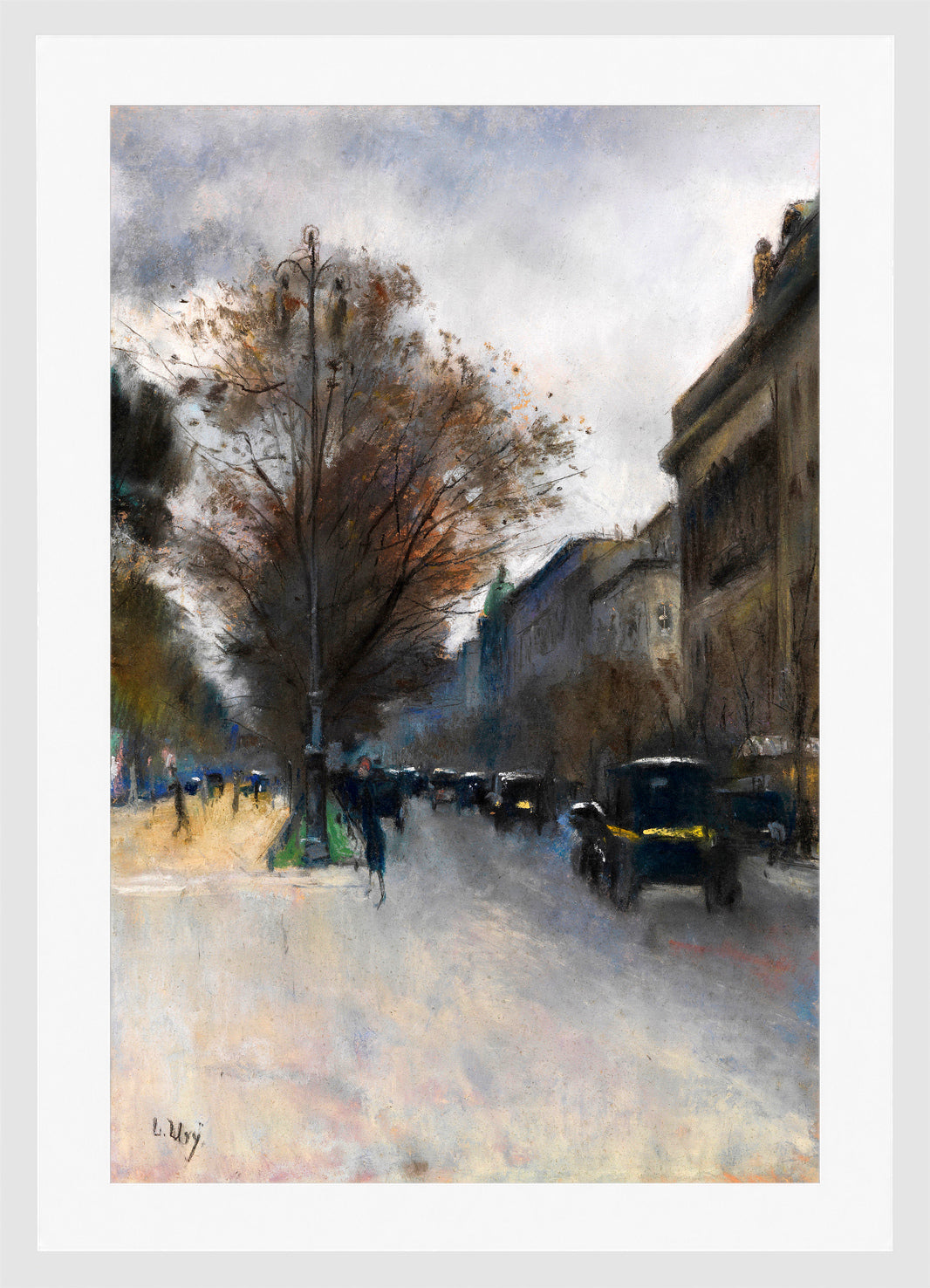Berlin Street in Autumn, Hotel Adlon (1920) by Lesser Ury — white frame