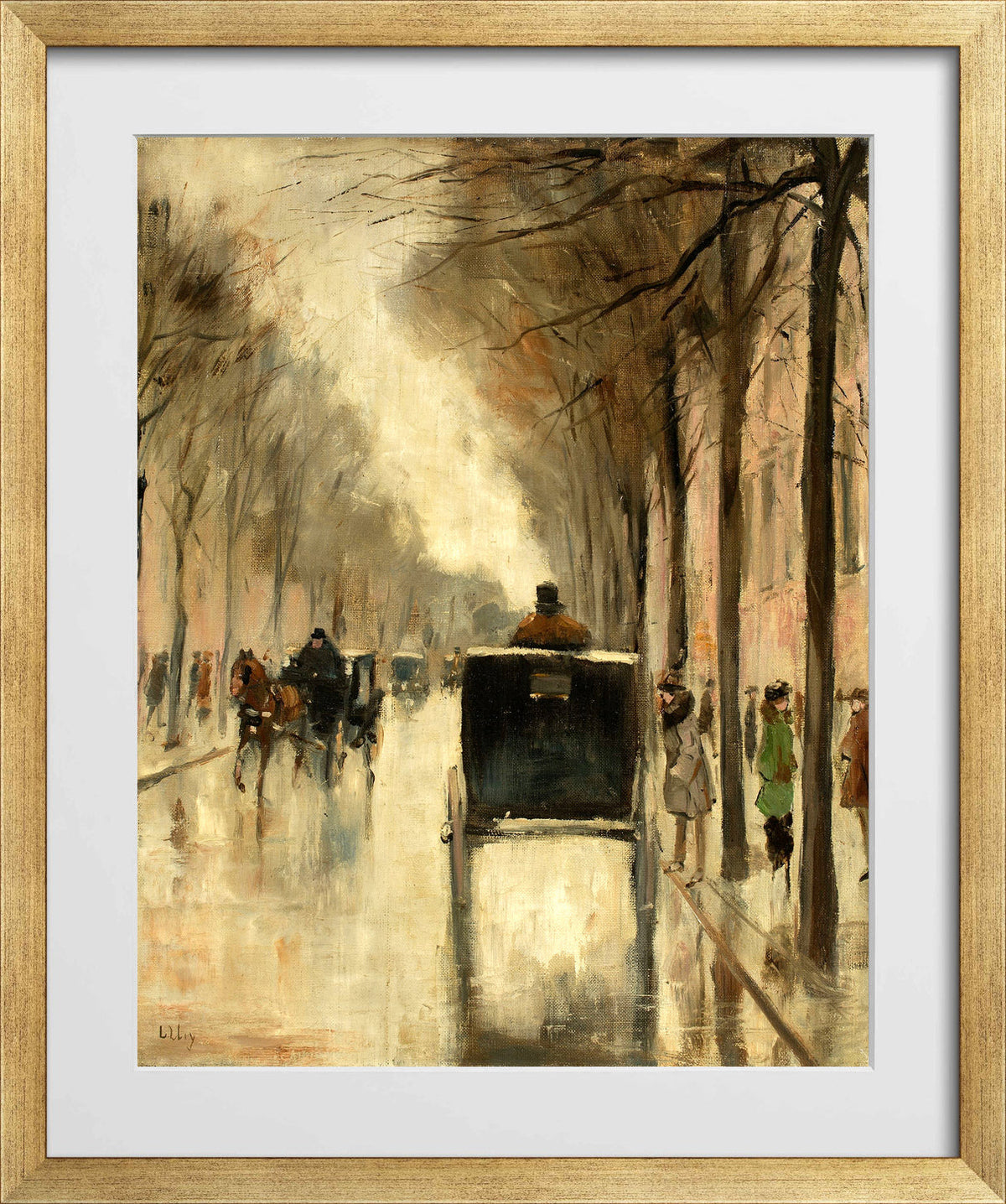 Berlin Street Scene in Late Autumn (c. 1920–1925) by Lesser Ury — gold frame