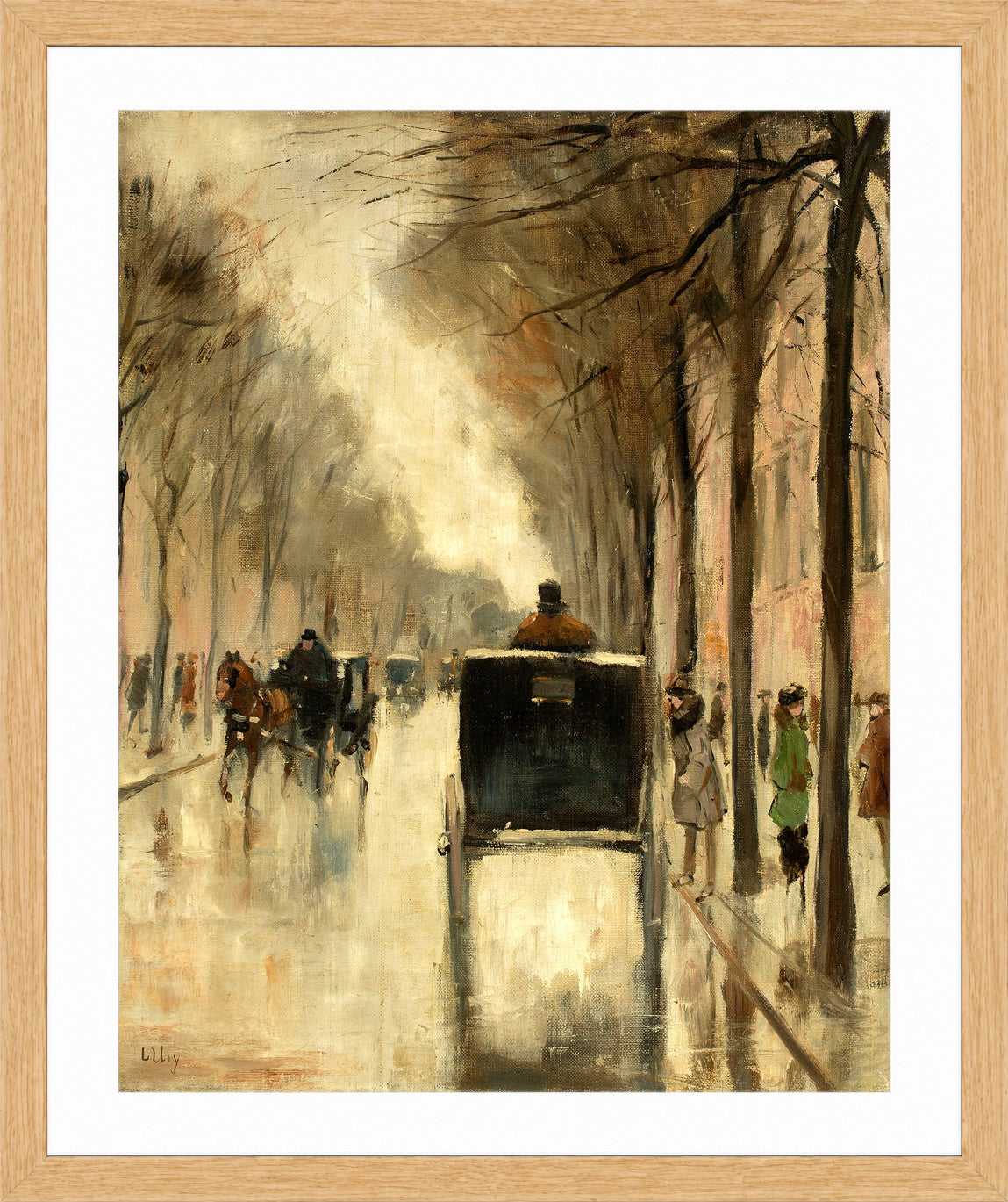 Berlin Street Scene in Late Autumn (c. 1920–1925) by Lesser Ury — oak frame