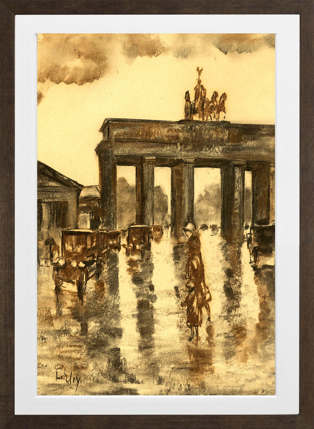 View of the Brandenburg Gate (c. 1925) by Lesser Ury — brown frame
