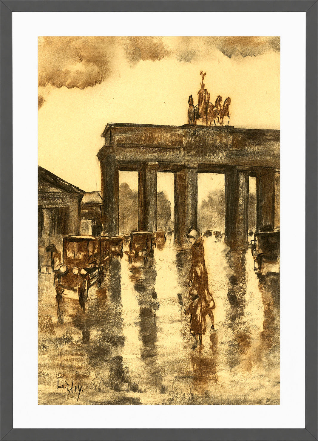 View of the Brandenburg Gate (c. 1925) by Lesser Ury — dark grey frame