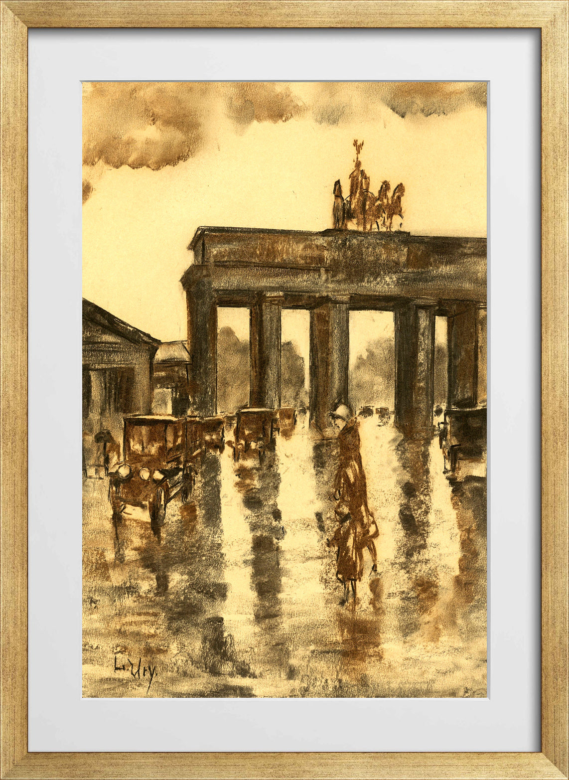 View of the Brandenburg Gate (c. 1925) by Lesser Ury — gold frame