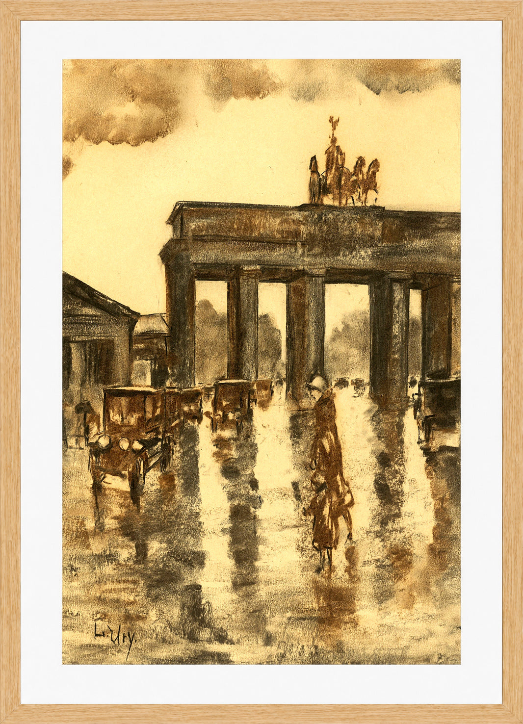 View of the Brandenburg Gate (c. 1925) by Lesser Ury — oak frame