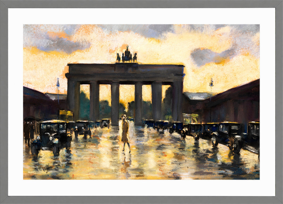 Brandenburg Gate from Pariser Platz (1928) by Lesser Ury — light grey frame