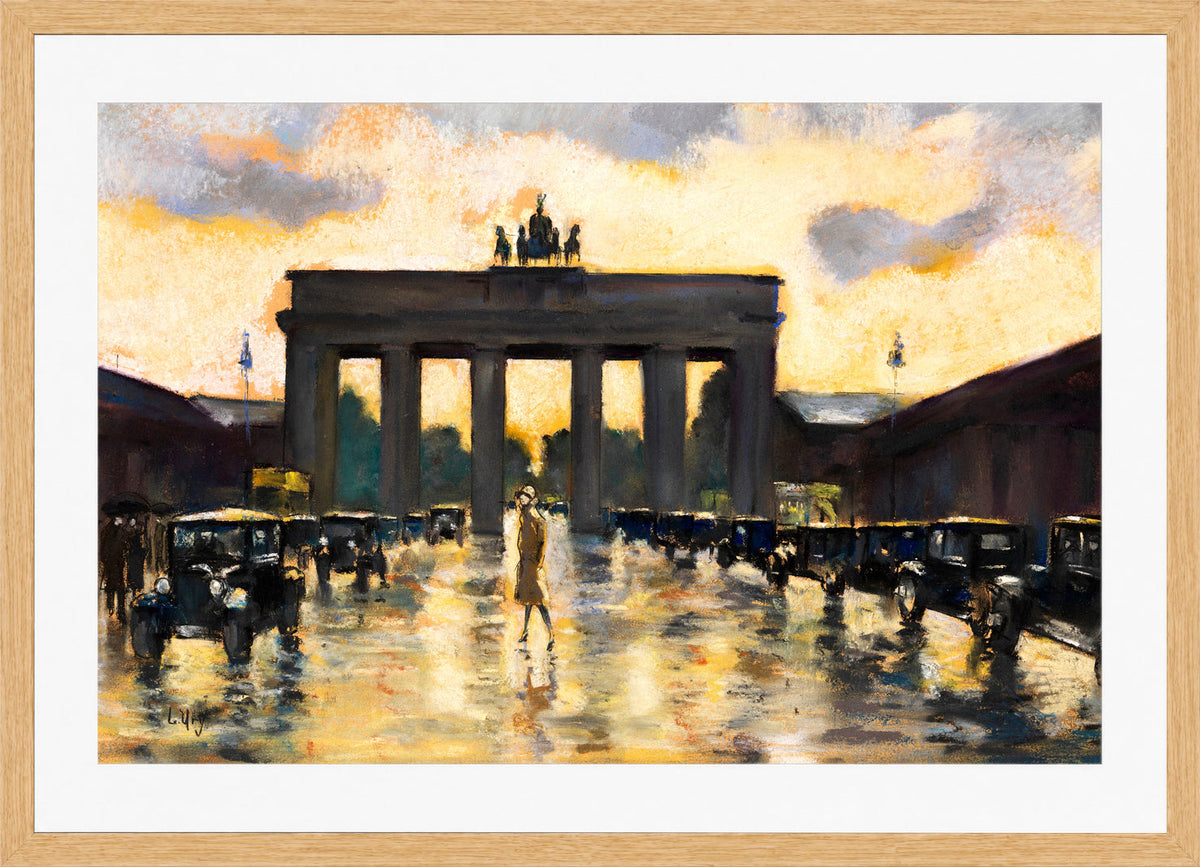 Brandenburg Gate from Pariser Platz (1928) by Lesser Ury — oak frame