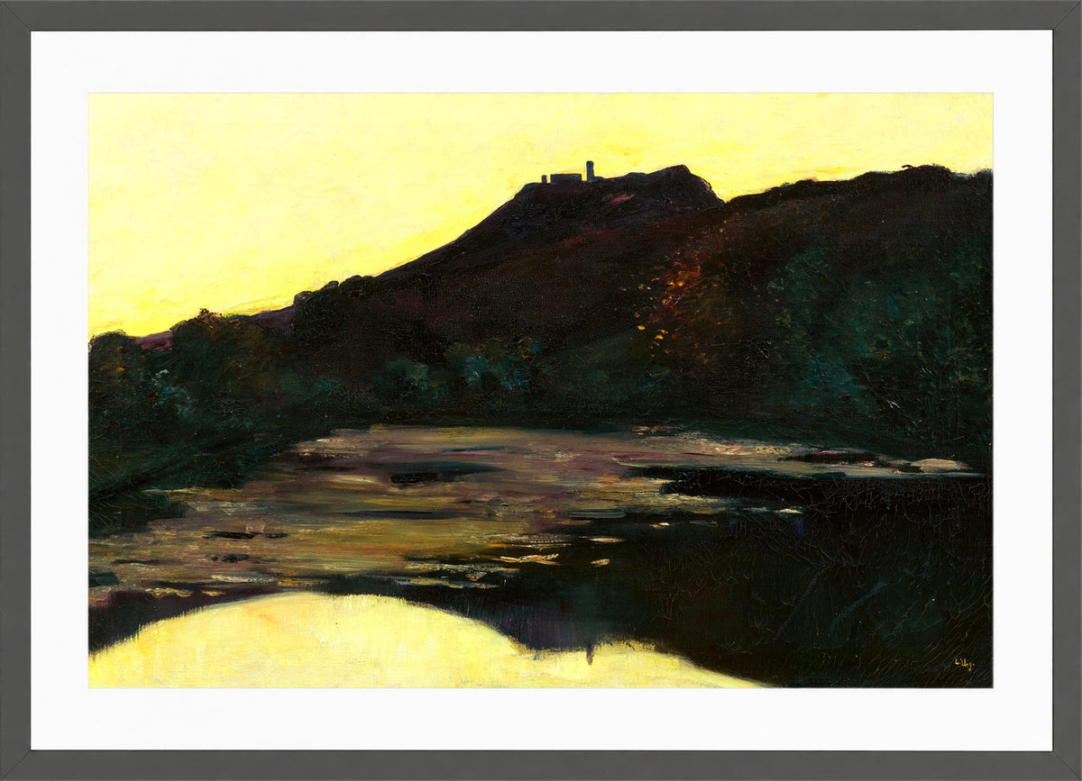 Castle by the River, Saaleck at Evening (1904) by Lesser Ury — dark grey frame
