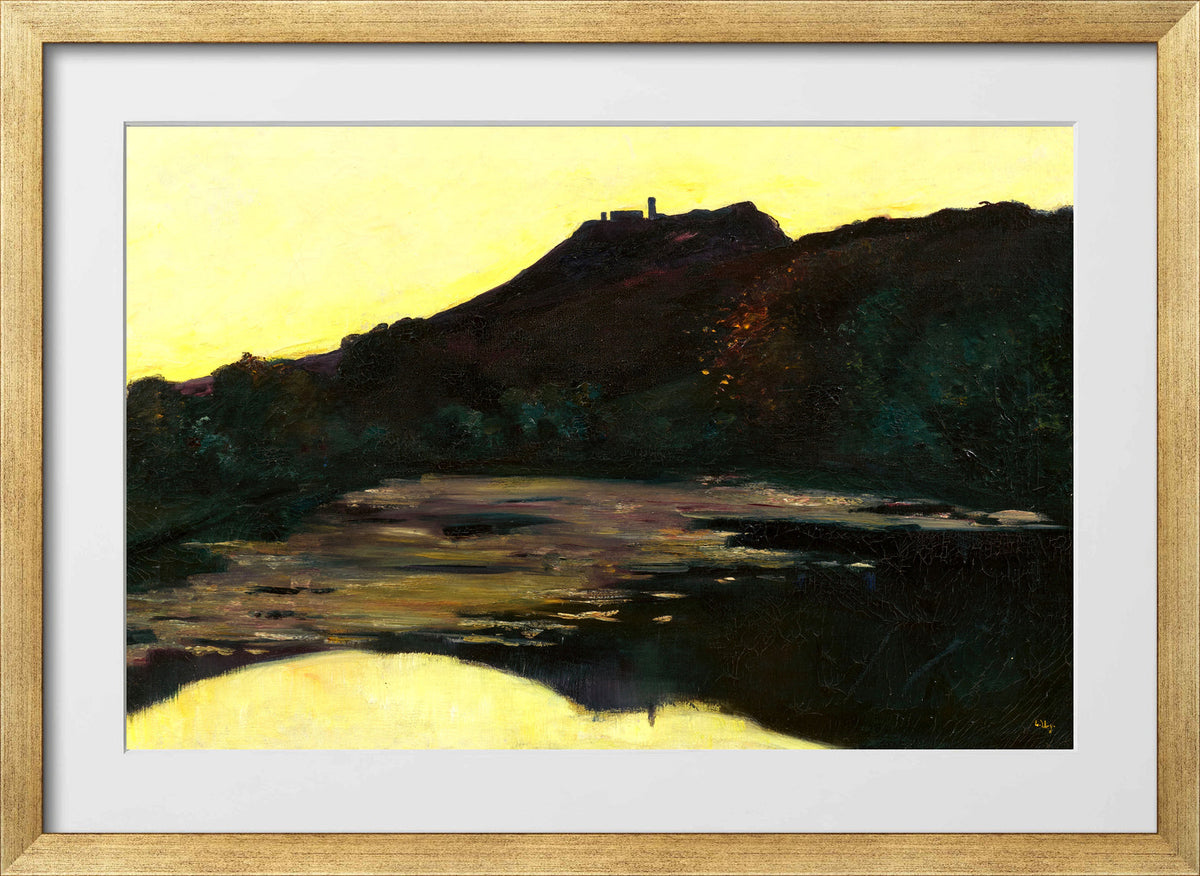 Castle by the River, Saaleck at Evening (1904) by Lesser Ury — gold frame
