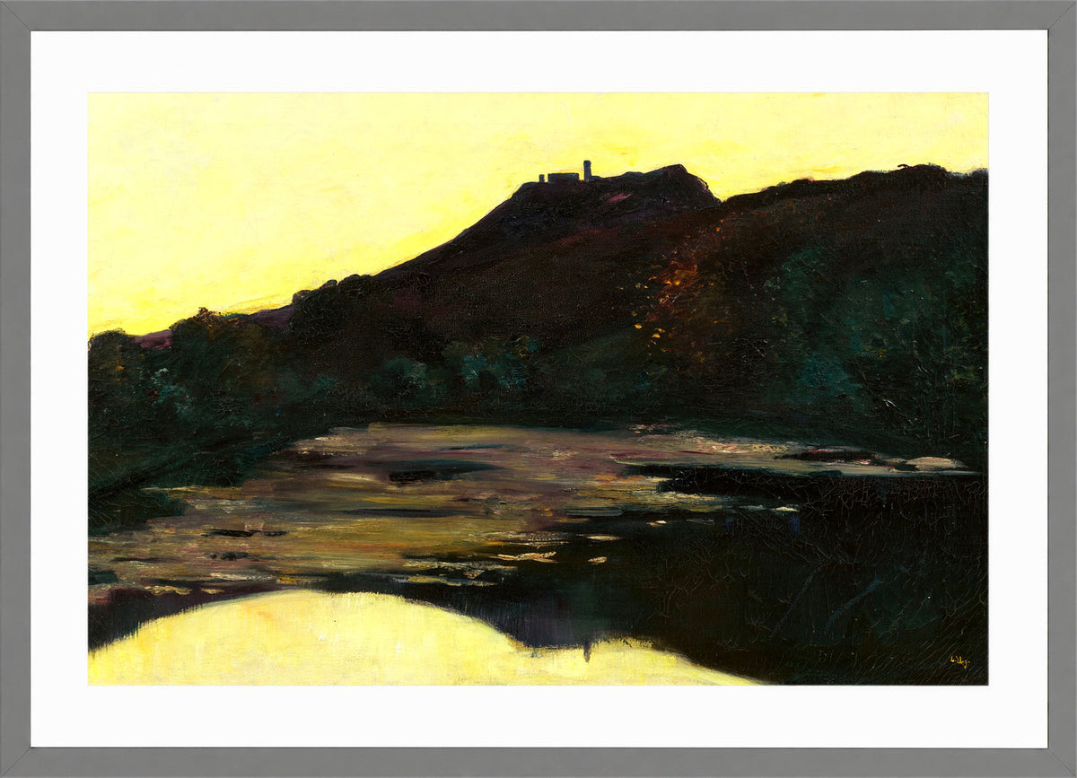 Castle by the River, Saaleck at Evening (1904) by Lesser Ury — light grey frame