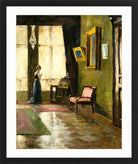 Woman by a Window and Easel (1910) by Lesser Ury — black frame