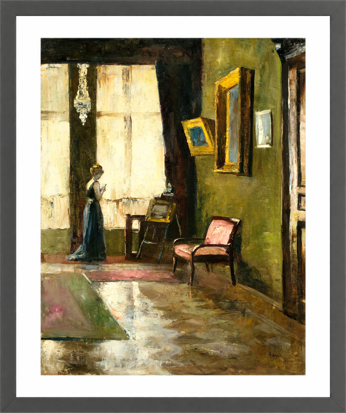 Woman by a Window and Easel (1910) by Lesser Ury — dark grey frame