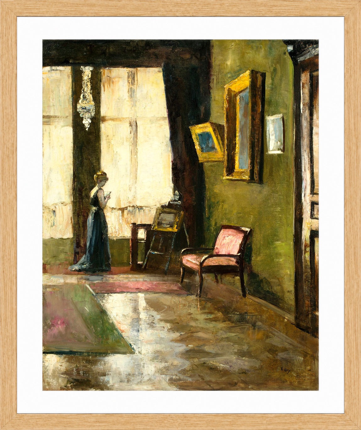 Woman by a Window and Easel (1910) by Lesser Ury — oak frame