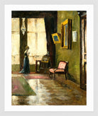 Woman by a Window and Easel (1910) by Lesser Ury — white frame