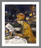 Lady in a Yellow Dress at Café Bauer (1910) by Lesser Ury — light grey frame