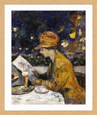 Lady in a Yellow Dress at Café Bauer (1910) by Lesser Ury — oak frame