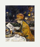 Lady in a Yellow Dress at Café Bauer (1910) by Lesser Ury — rolled canvas