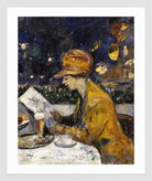 Lady in a Yellow Dress at Café Bauer (1910) by Lesser Ury — white frame