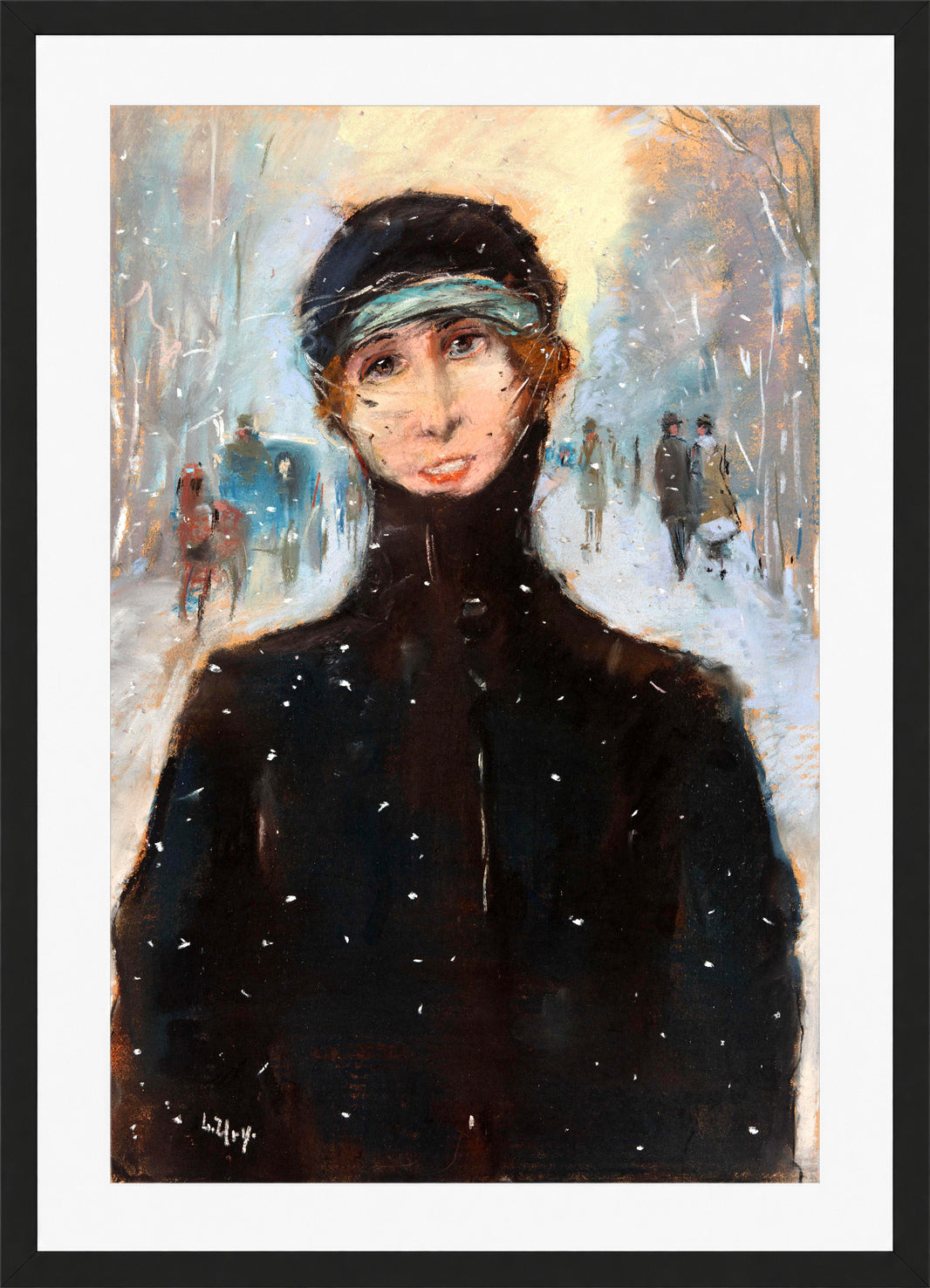 Lady in the Snow (1919) by Lesser Ury — black frame