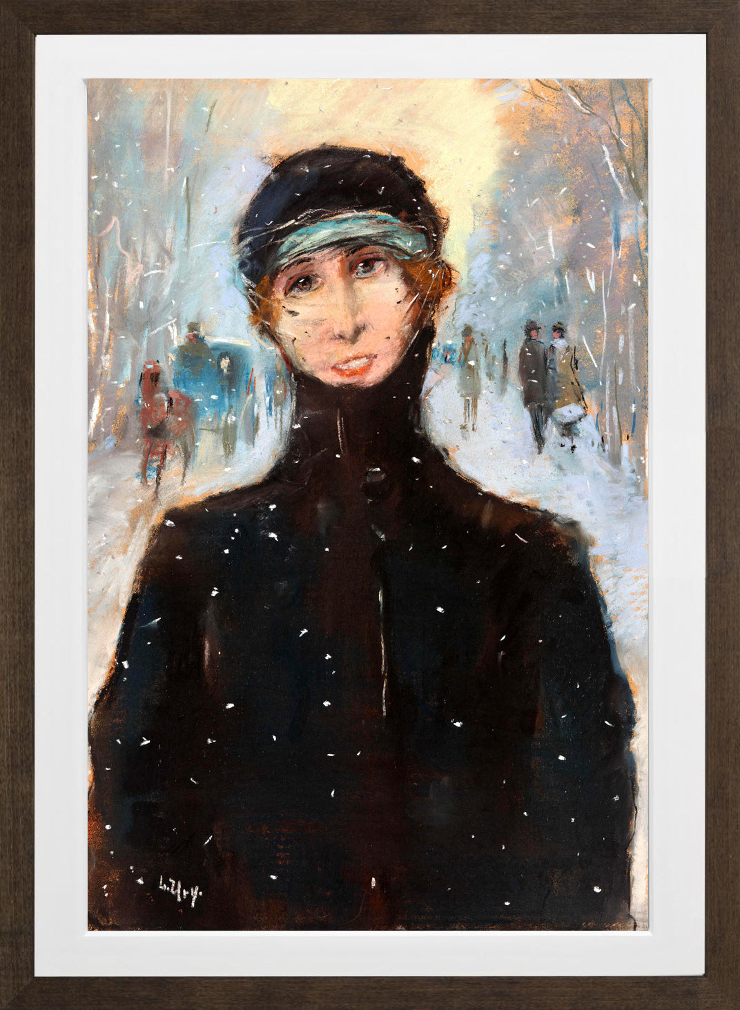 Lady in the Snow (1919) by Lesser Ury — brown frame