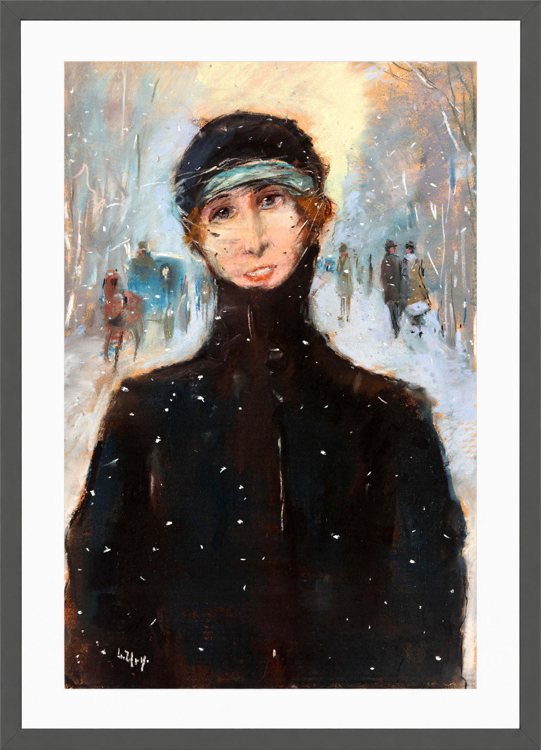 Lady in the Snow (1919) by Lesser Ury — dark grey frame