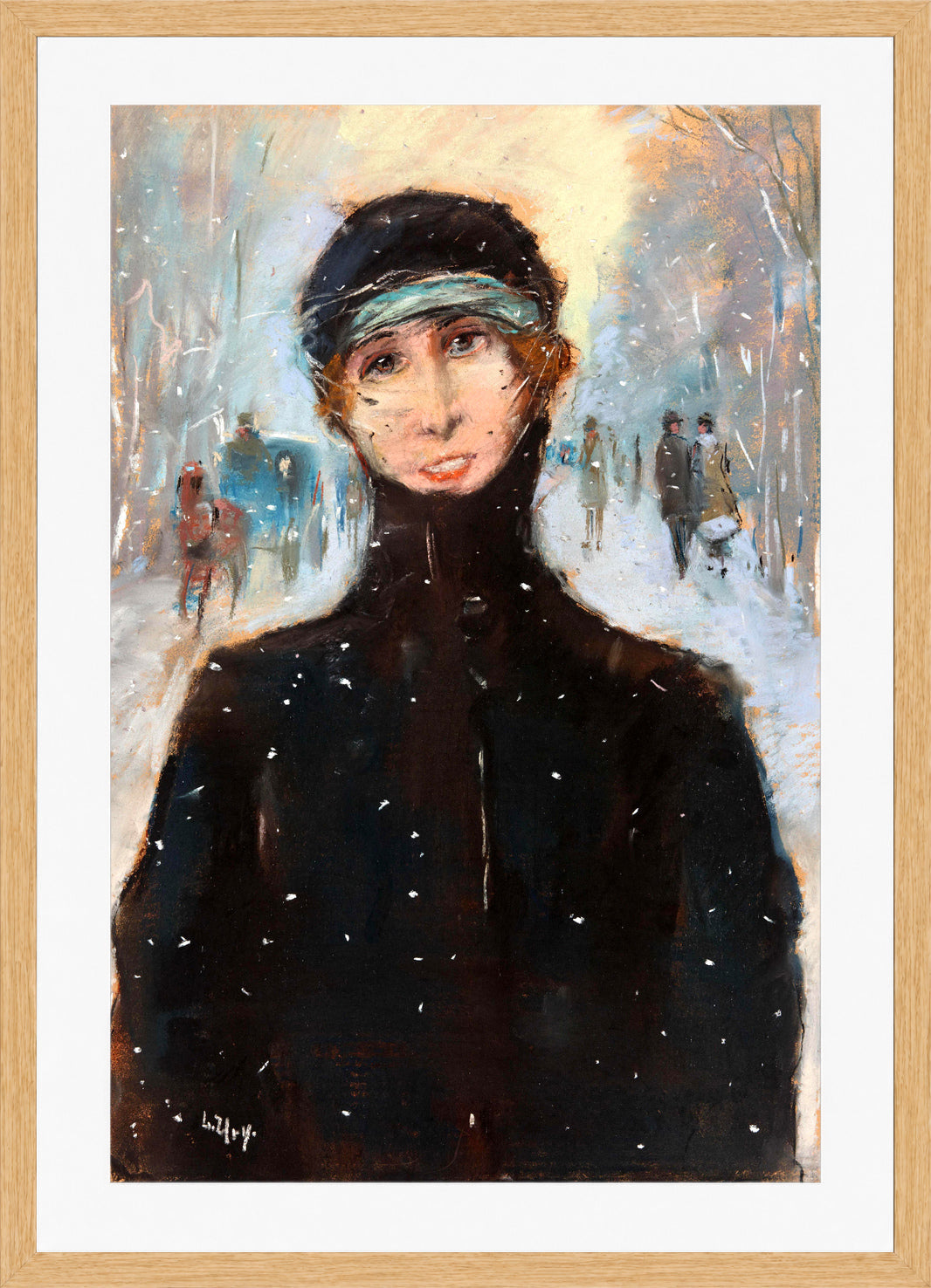Lady in the Snow (1919) by Lesser Ury — oak frame