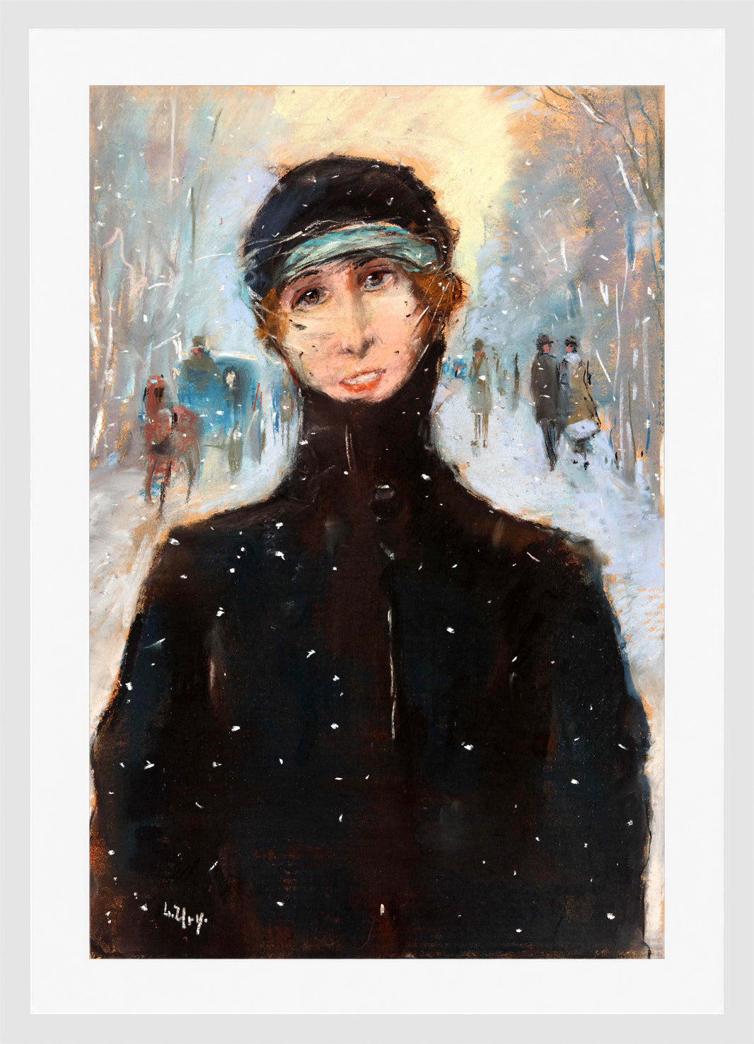 Lady in the Snow (1919) by Lesser Ury — white frame