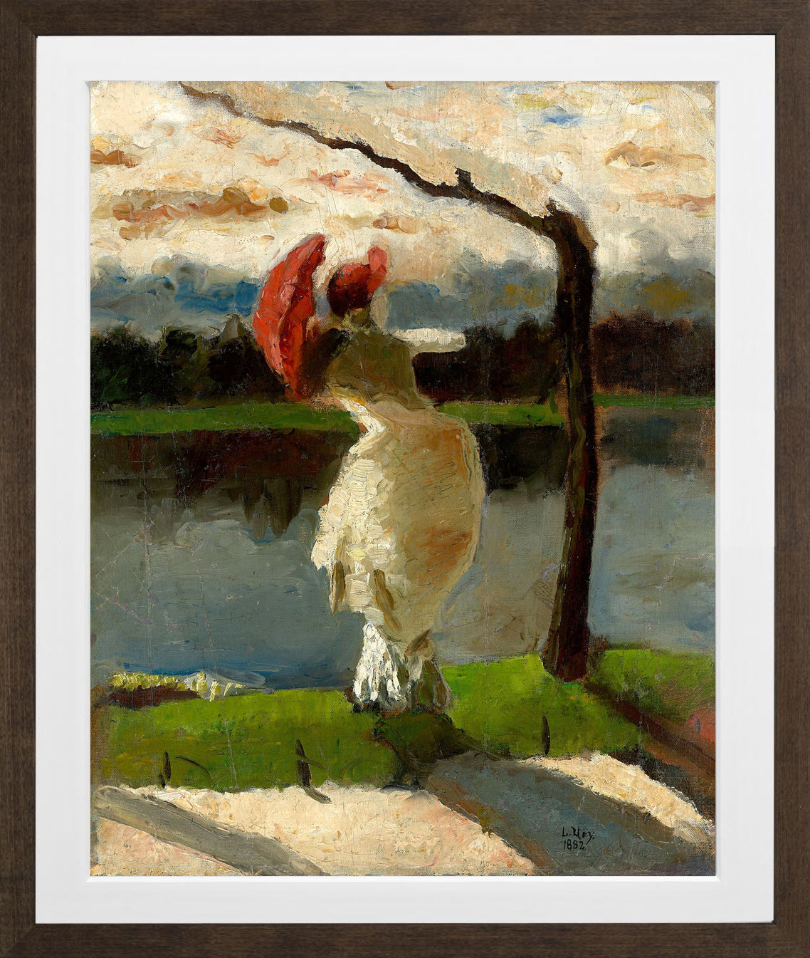 Lady with a Parasol on the Banks of the Loire (1882) by Lesser Ury — brown frame