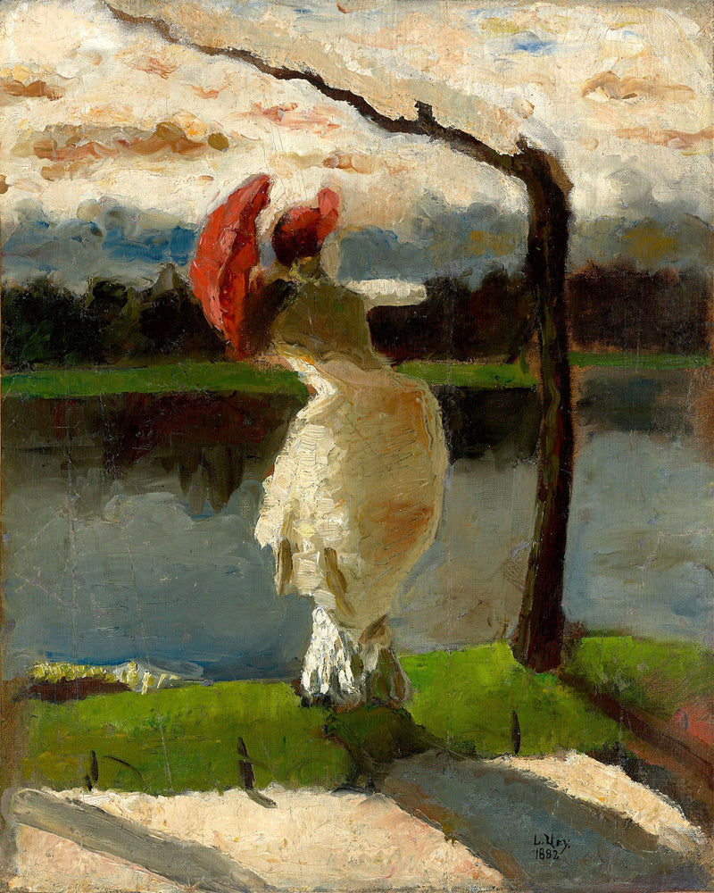 Lady with a Parasol on the Banks of the Loire (1882) by Lesser Ury — unframed