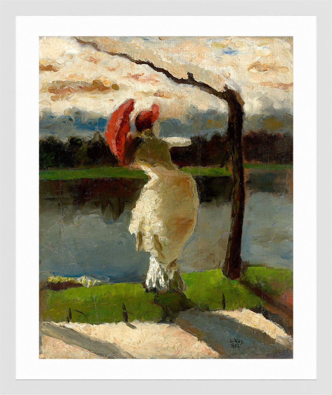 Lady with a Parasol on the Banks of the Loire (1882) by Lesser Ury — white frame