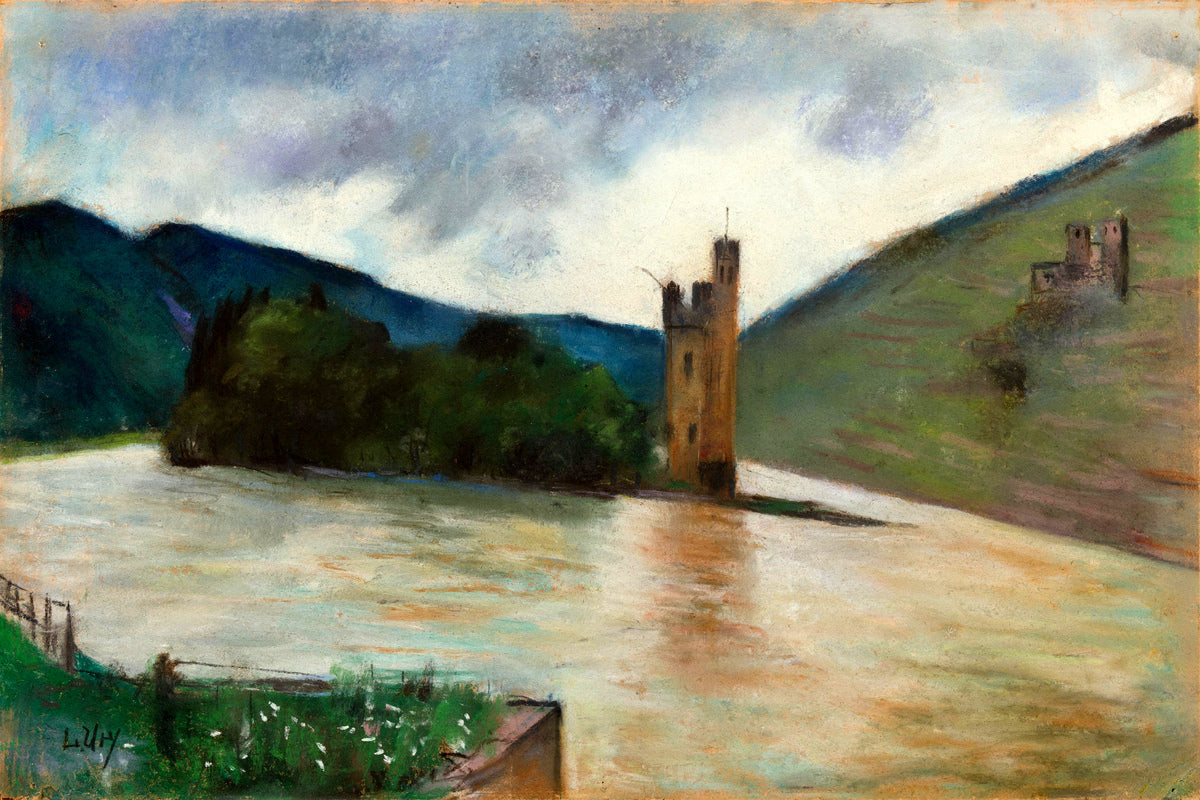 The Mouse Tower near Bingen and Ehrenfels Castle (1924) by Lesser Ury — unframed