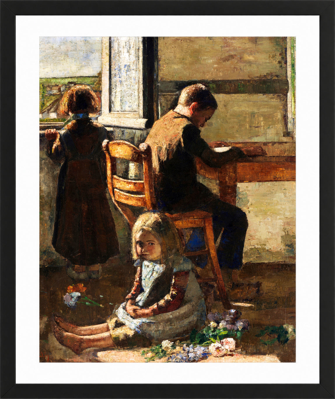 The Siblings, Interior with Children (1883) by Lesser Ury — black frame