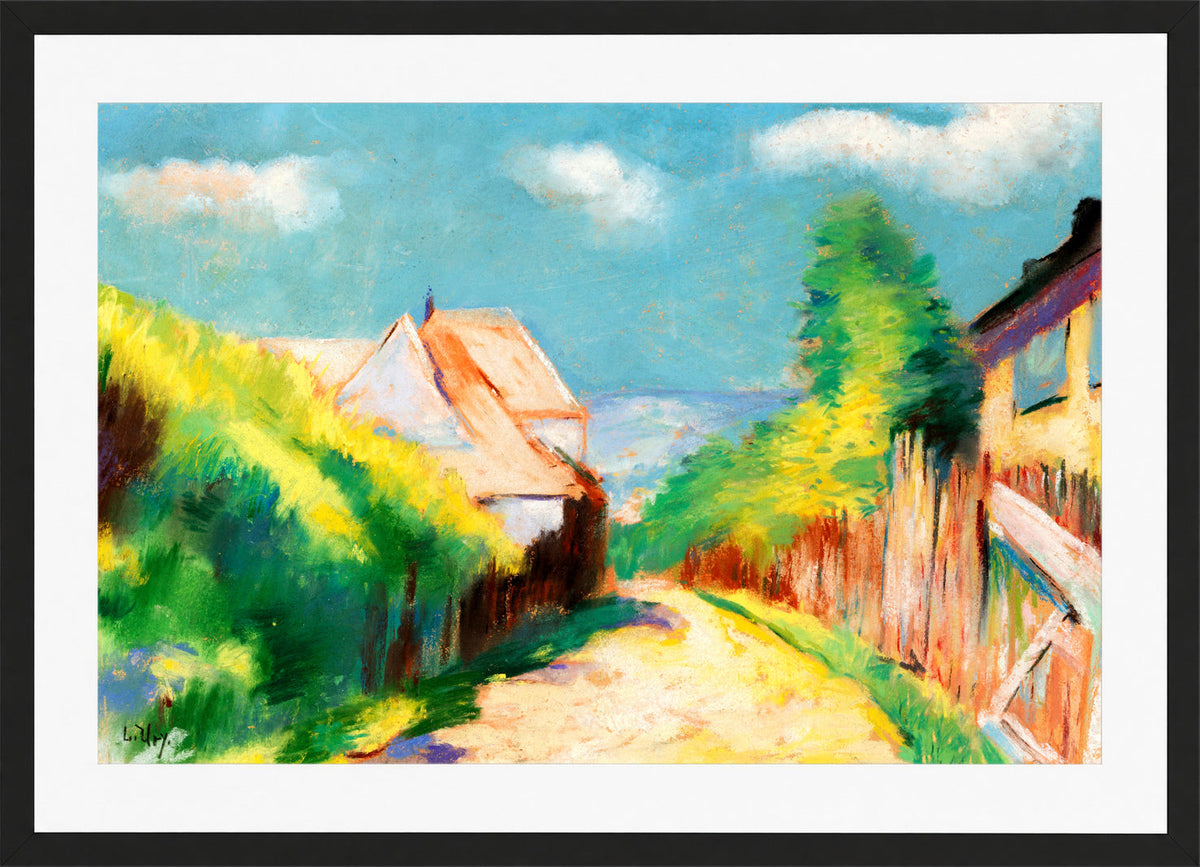Village Street (1910) by Lesser Ury — black frame