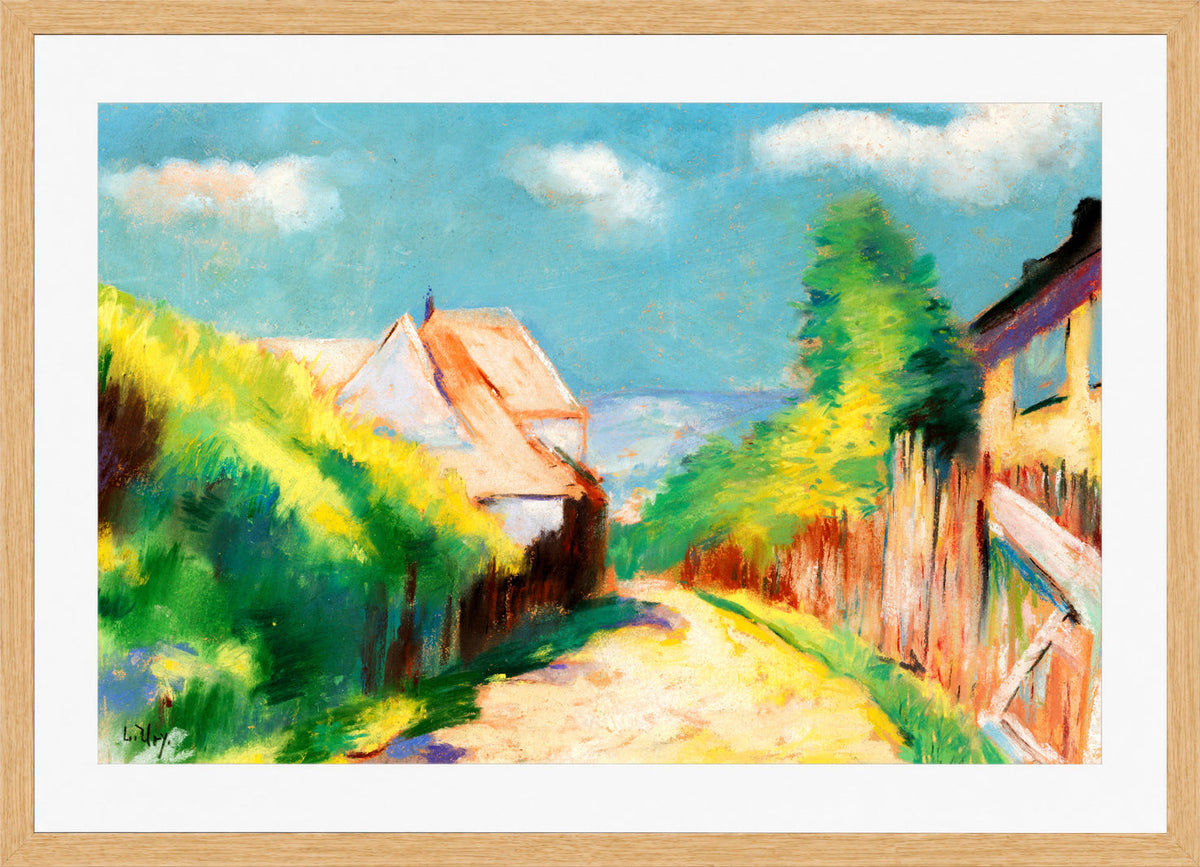 Village Street (1910) by Lesser Ury — oak frame