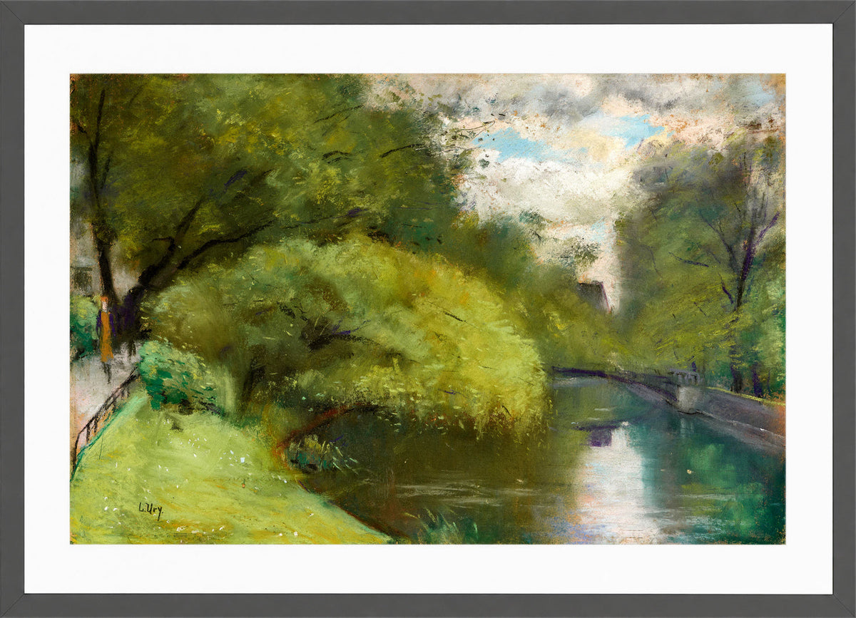 Footbridge on the Landwehr Canal, Berlin (1920s) by Lesser Ury — dark grey frame