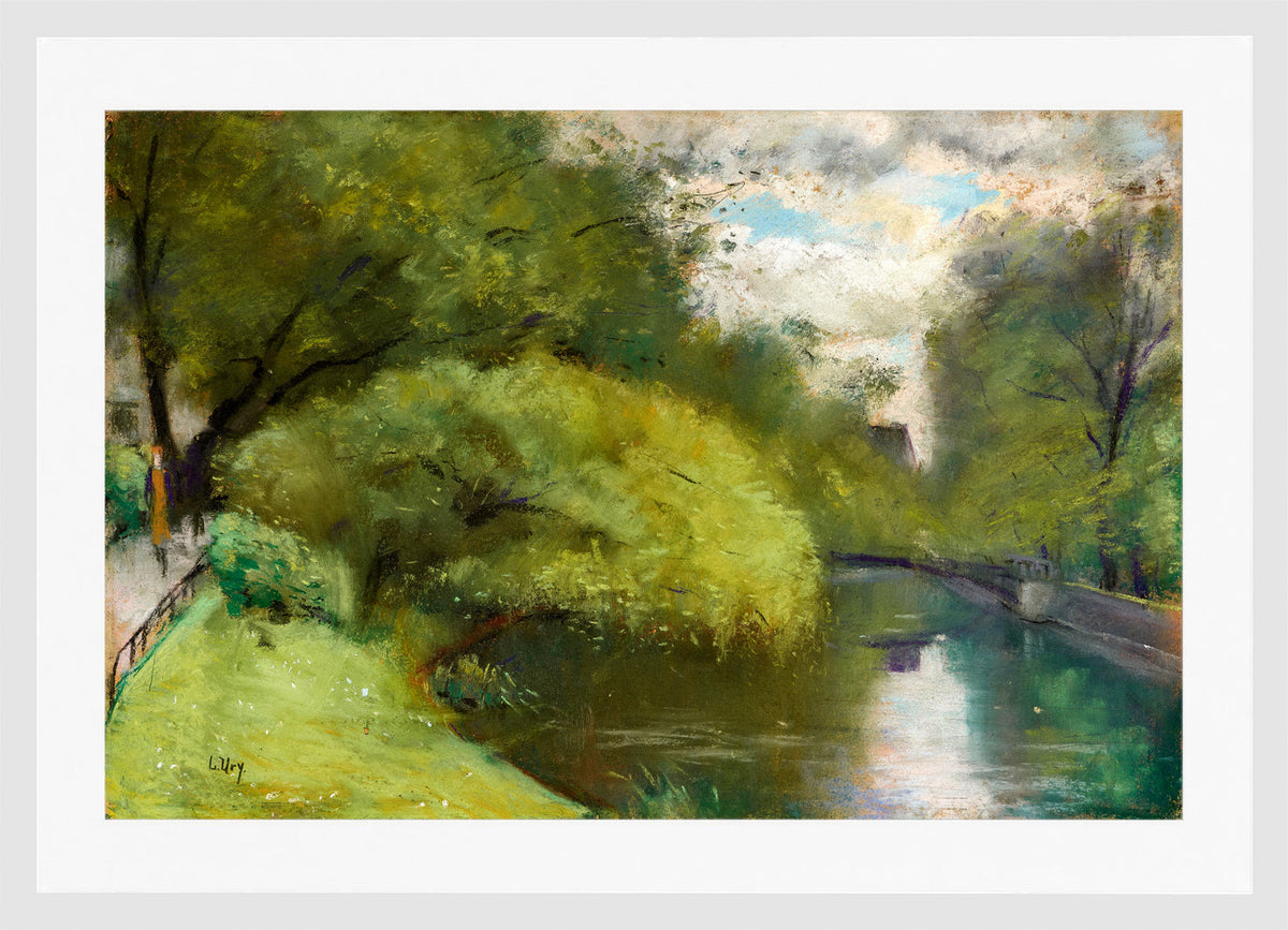 Footbridge on the Landwehr Canal, Berlin (1920s) by Lesser Ury — white frame