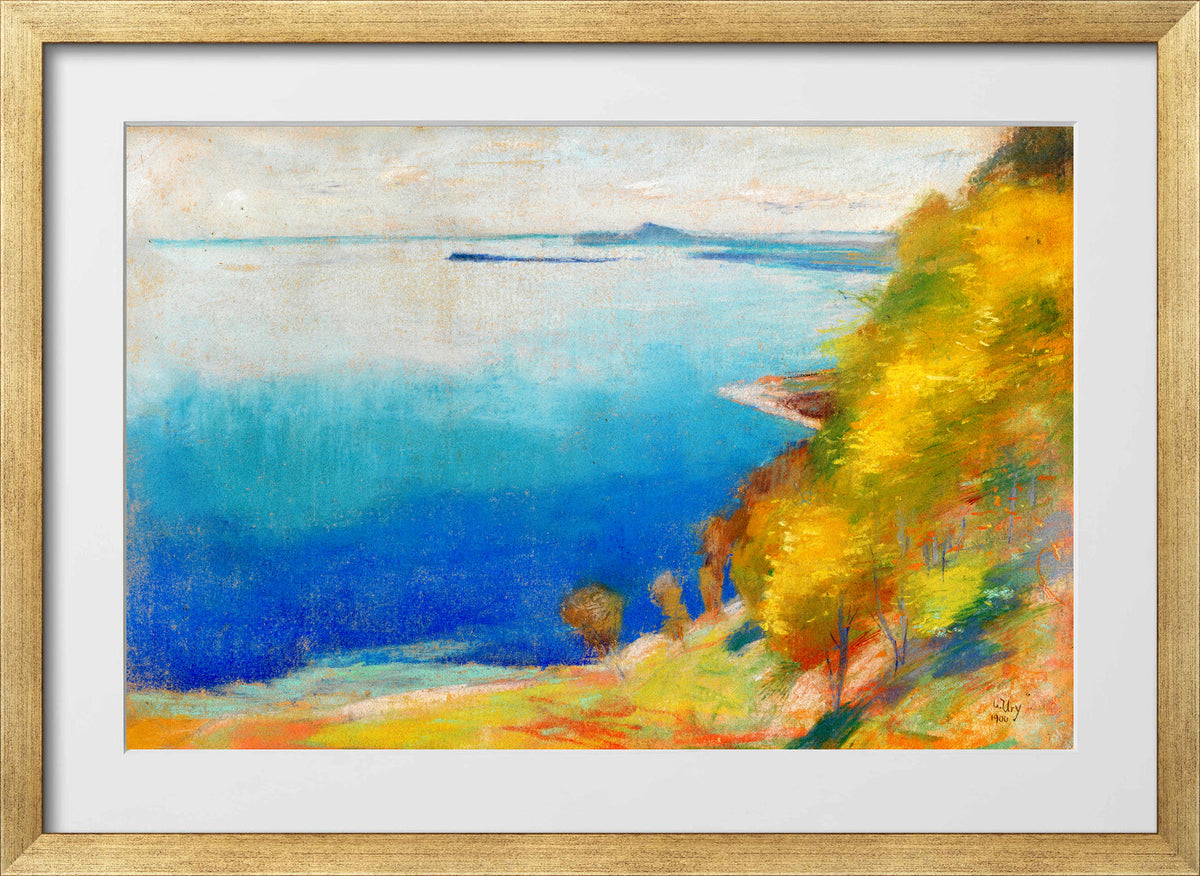 Lake Garda at Gardone (1900) by Lesser Ury — gold frame