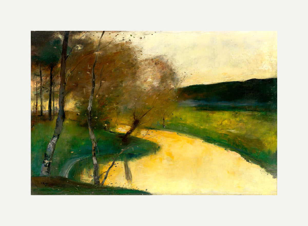 Autumn Stream in Evening Light, Thuringia (c. 1900–1910) by Lesser Ury — rolled canvas