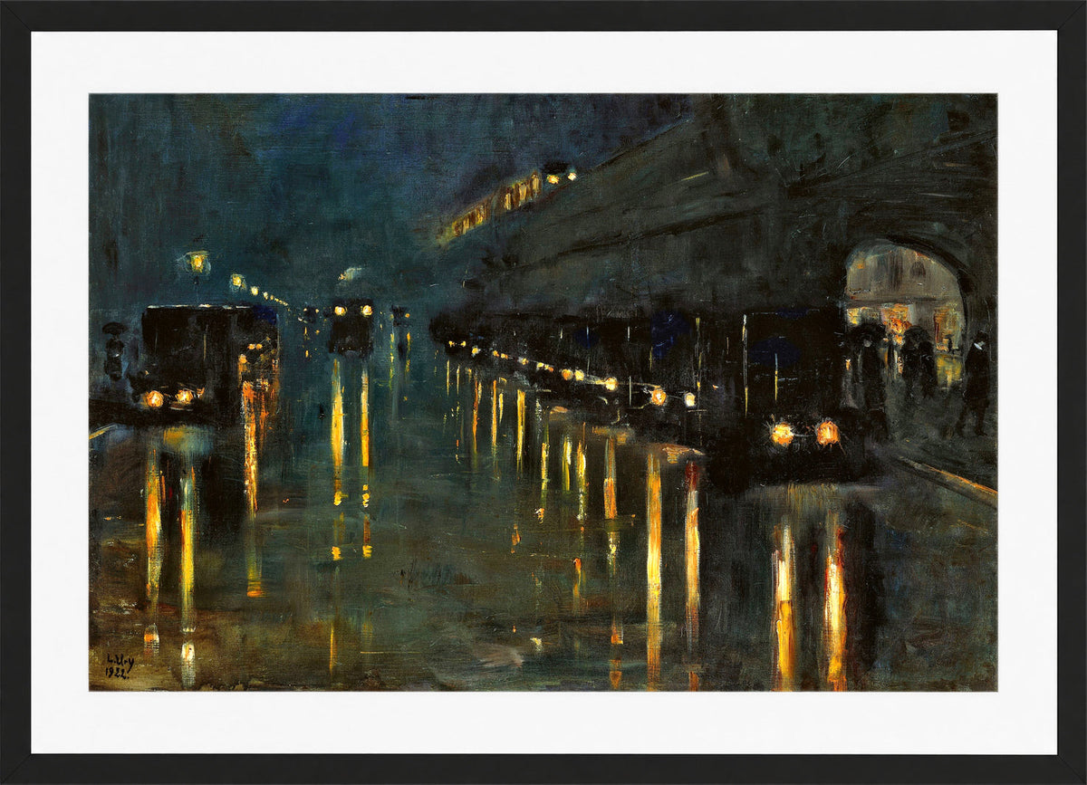 Bülowstrasse Elevated Railway Station at Night (1922) by Lesser Ury — black frame
