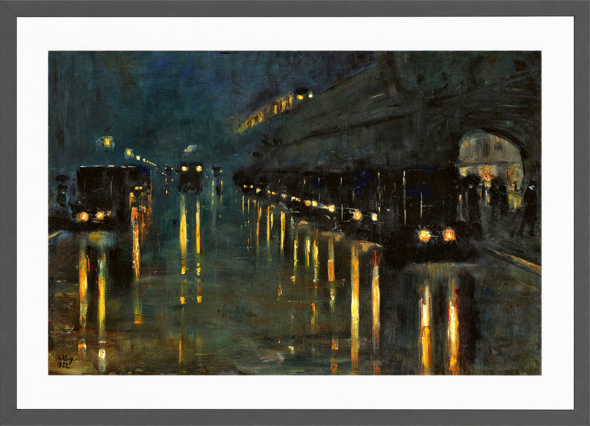 Bülowstrasse Elevated Railway Station at Night (1922) by Lesser Ury — dark grey frame